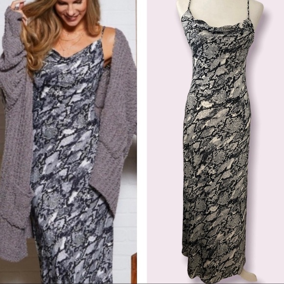 Small Maxi Cowl Neckline Spaghetti Strap Printed Slip Dress BNWT - Picture 8 of 9